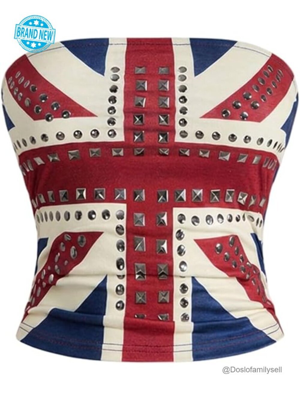 UK Flag Print Rivet Tube Top Strapless Ruched Slim Fit Bandeau